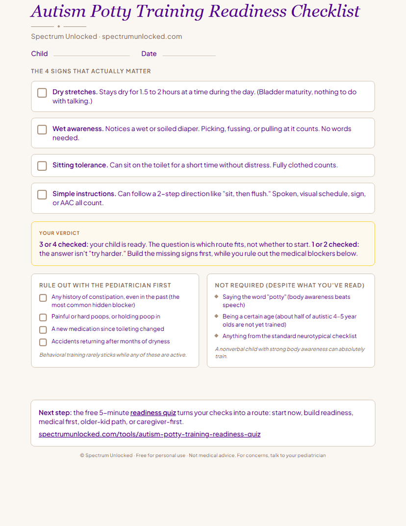 Preview of the one-page autism potty training readiness checklist PDF