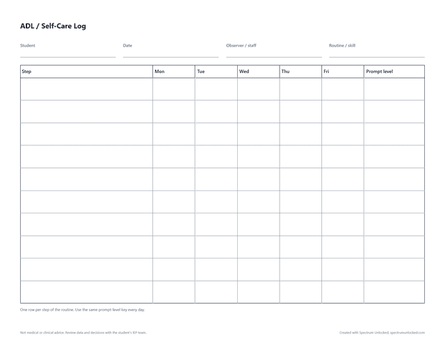 ADL / Self-Care Log preview