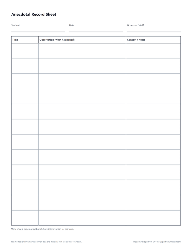 Anecdotal Record Sheet preview