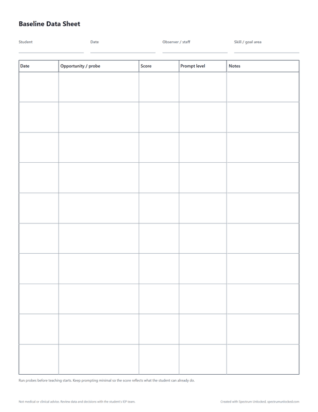 Baseline Data Sheet preview