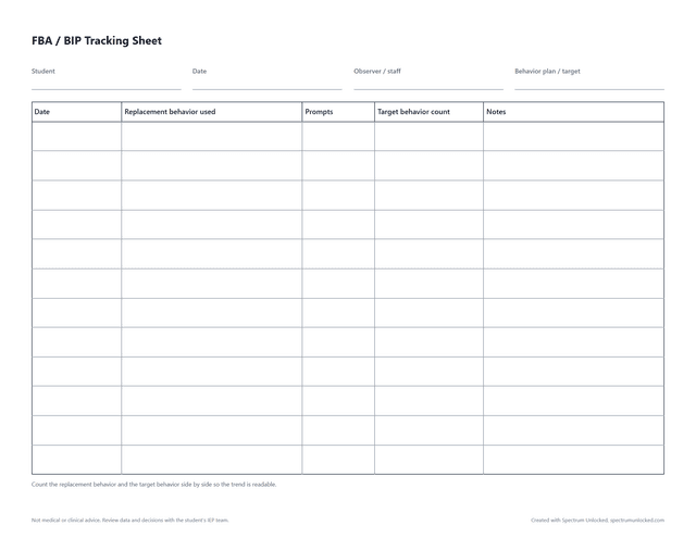 FBA / BIP Tracking Sheet preview