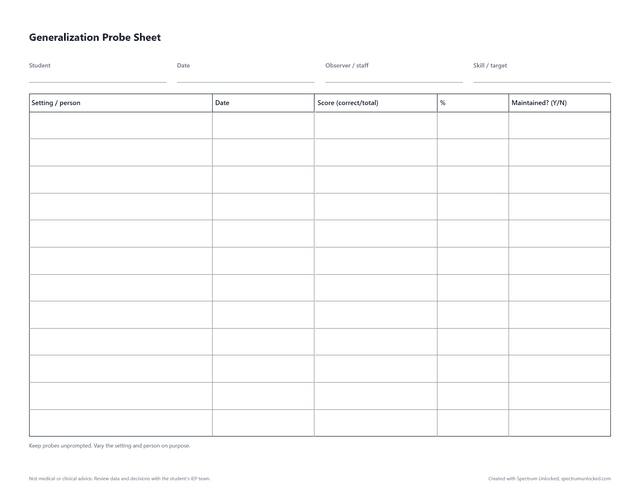 Generalization Probe Sheet preview