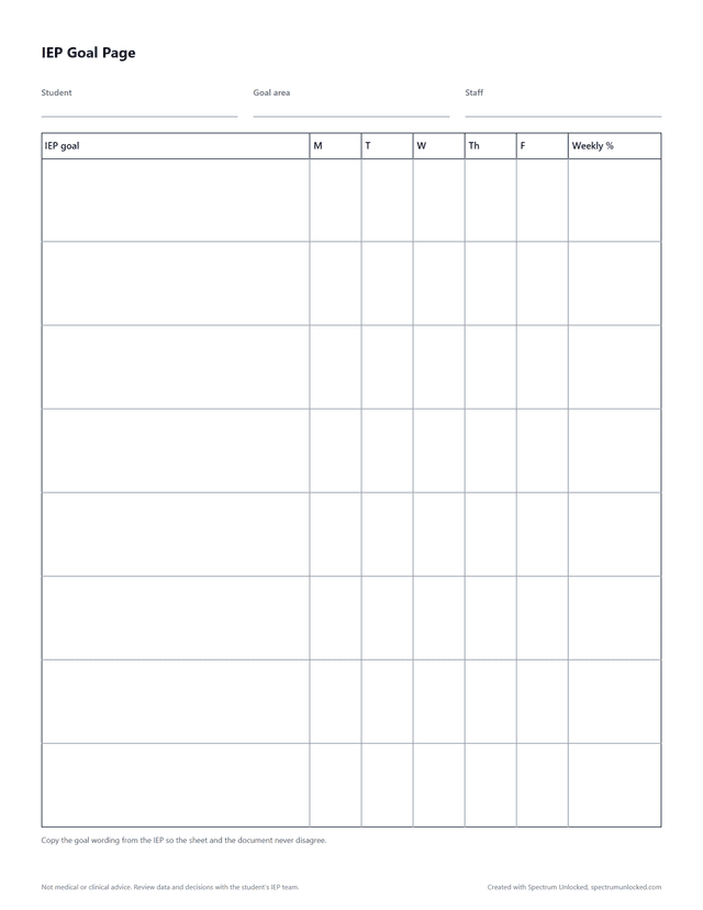 IEP Goal Page preview