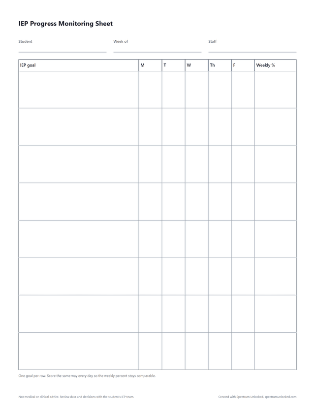 IEP Progress Monitoring Sheet preview