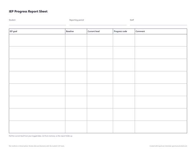 IEP Progress Report Sheet preview