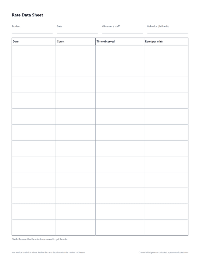 Rate Data Sheet preview