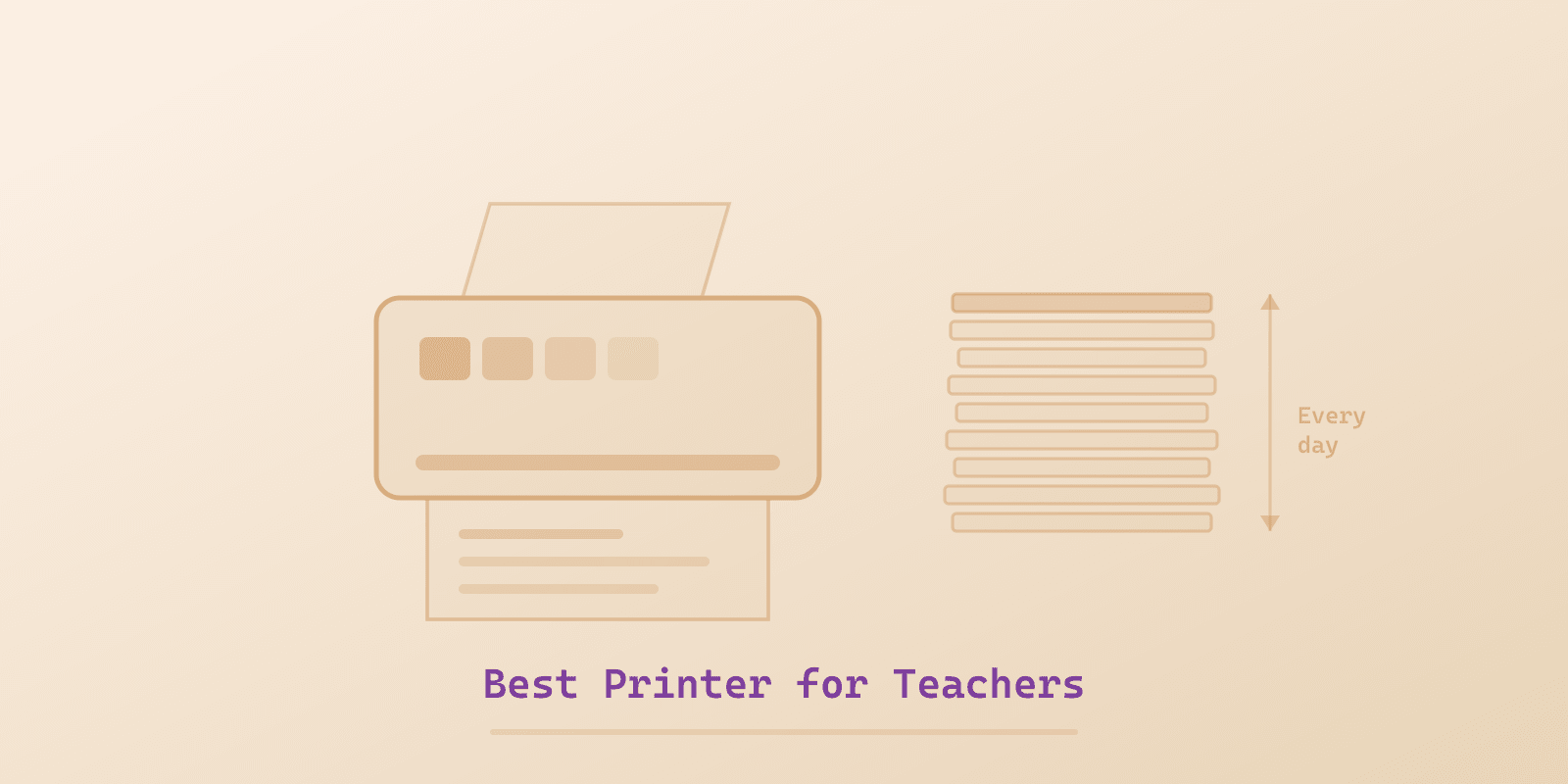 A gold cover showing a small printer with a page emerging, beside a tall stack of printed sheets and a row of four ink tank bars.