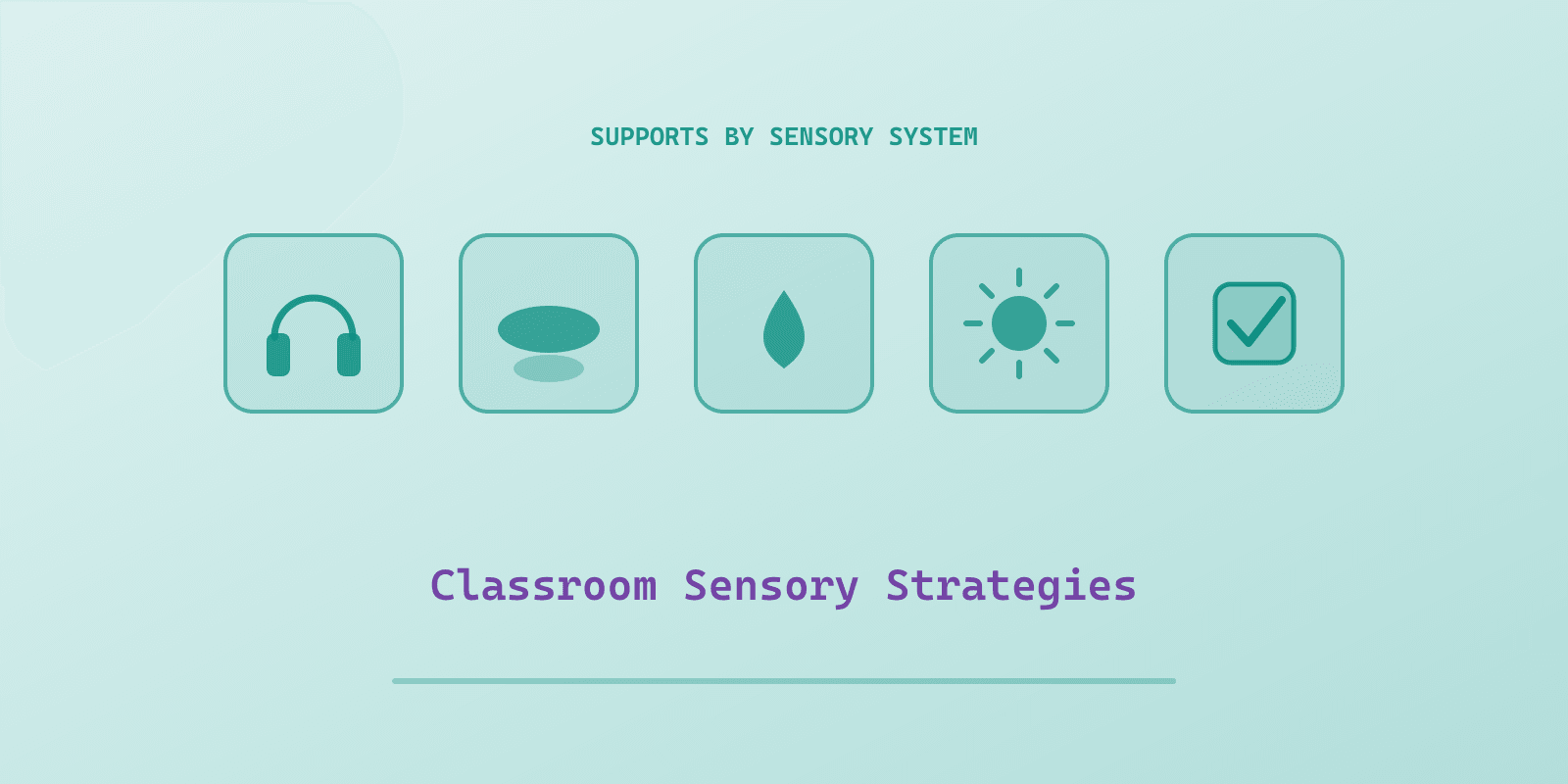 Illustrated cover for 'Sensory Strategies for the Classroom: A By-System Guide with IEP Wording', a Spectrum Unlocked Sensory Care guide