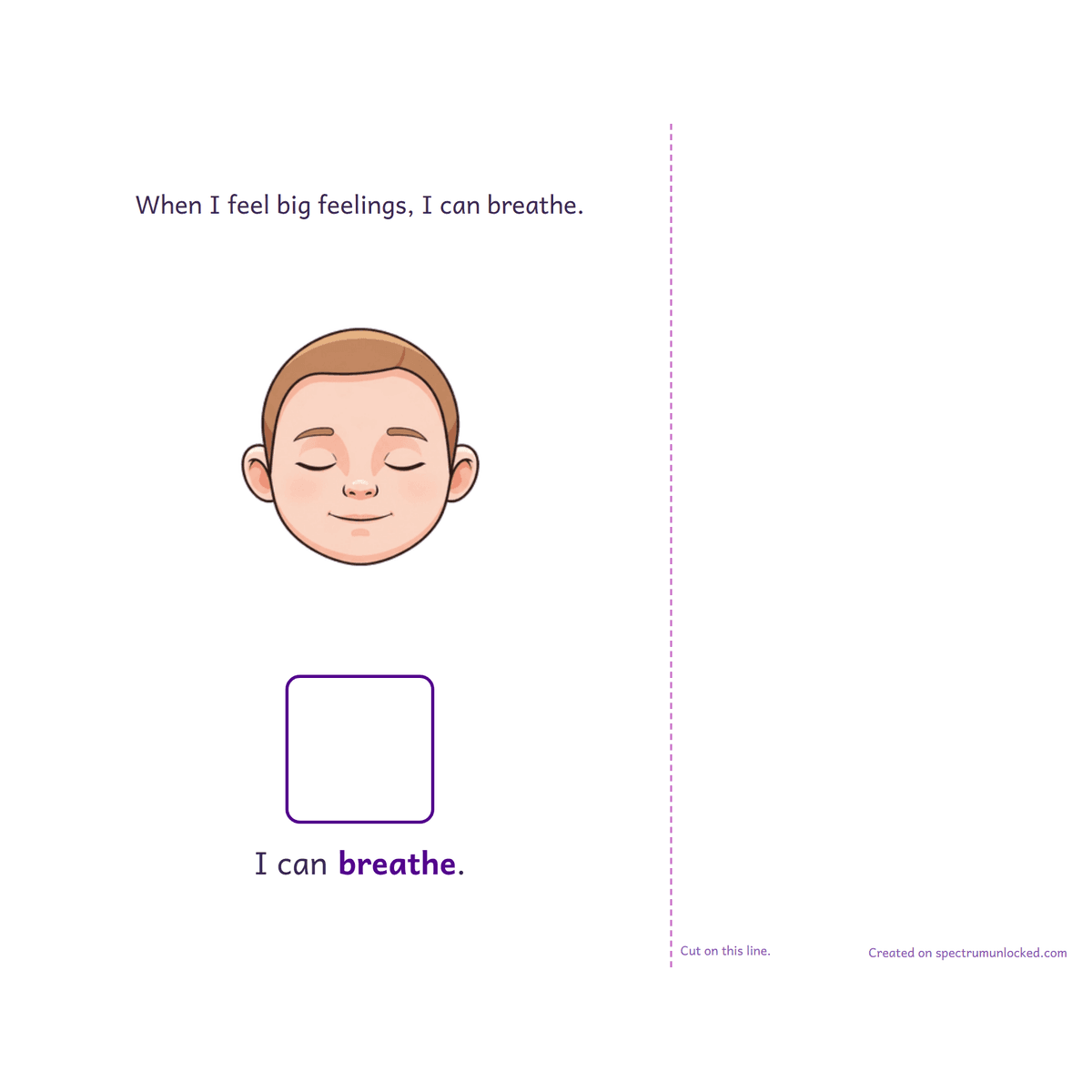 Calm-Down Strategies adapted book page with its velcro answer box from the Adapted Book Complete Set