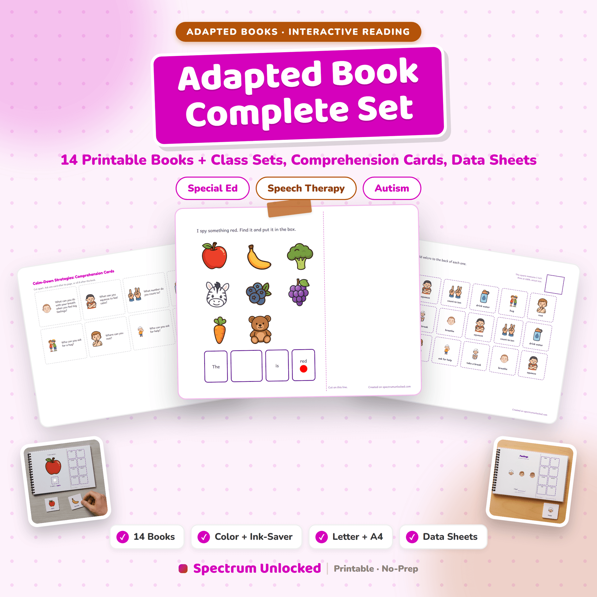 Adapted Book Complete Set cover showing fourteen printable adapted books with picture cards