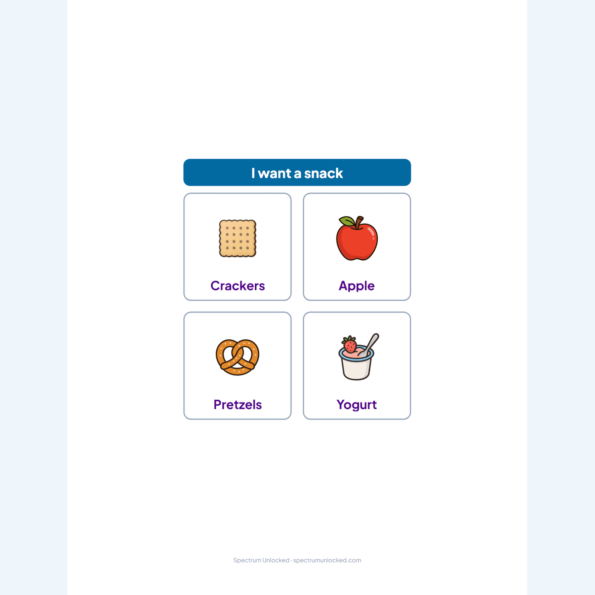 Snack choices board with four picture options from the Choice Board Kit