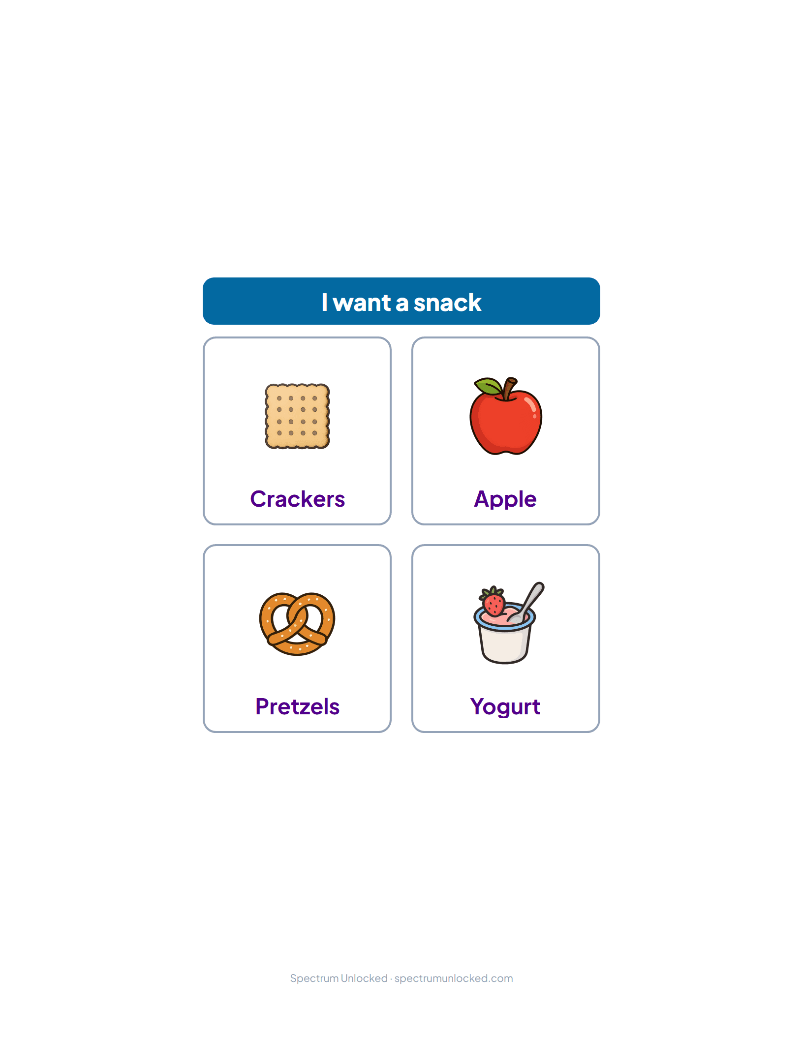 Snack choices board with four picture options from the Choice Board Kit