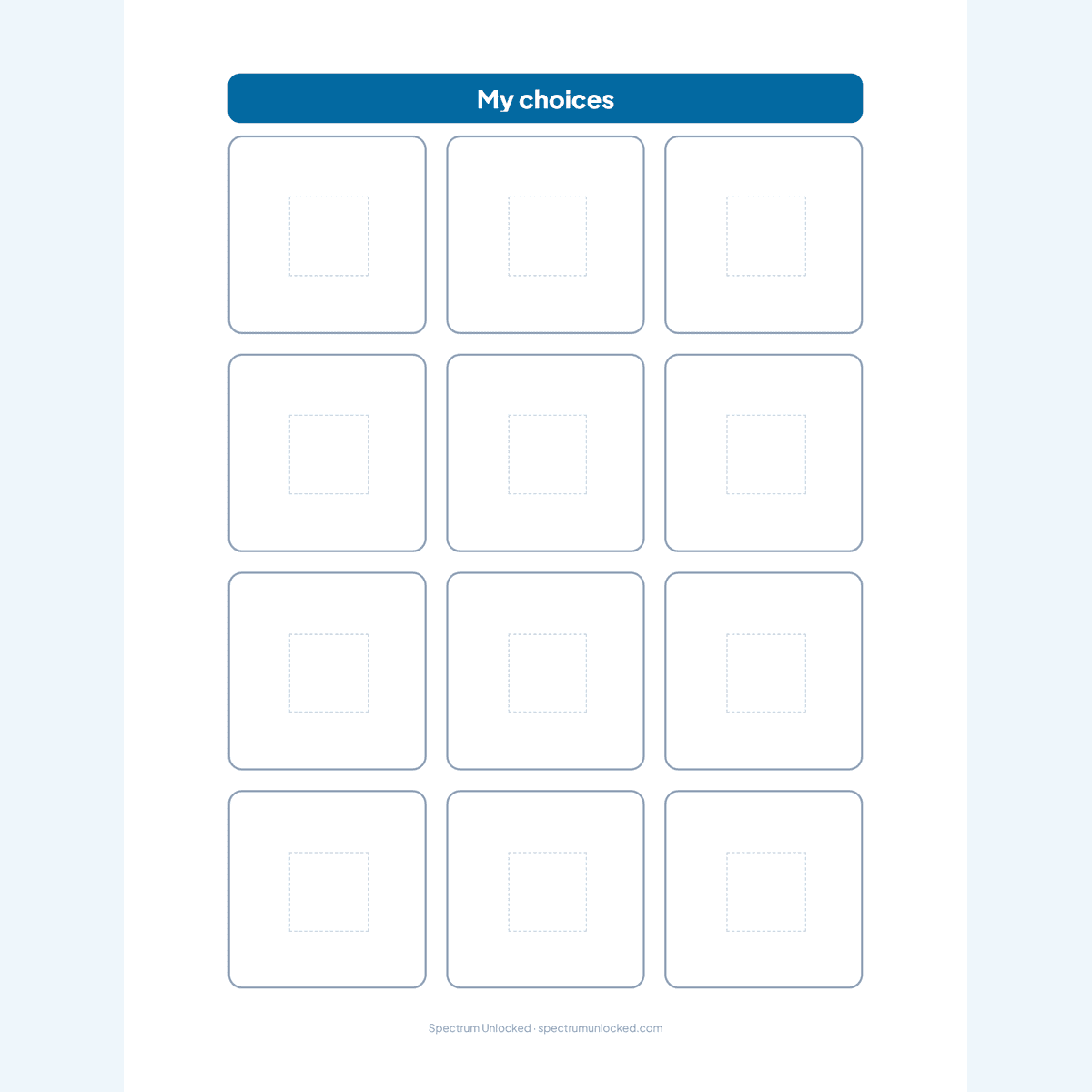 Blank build-your-own Velcro choice boards up to 12 choices in the Choice Board Kit