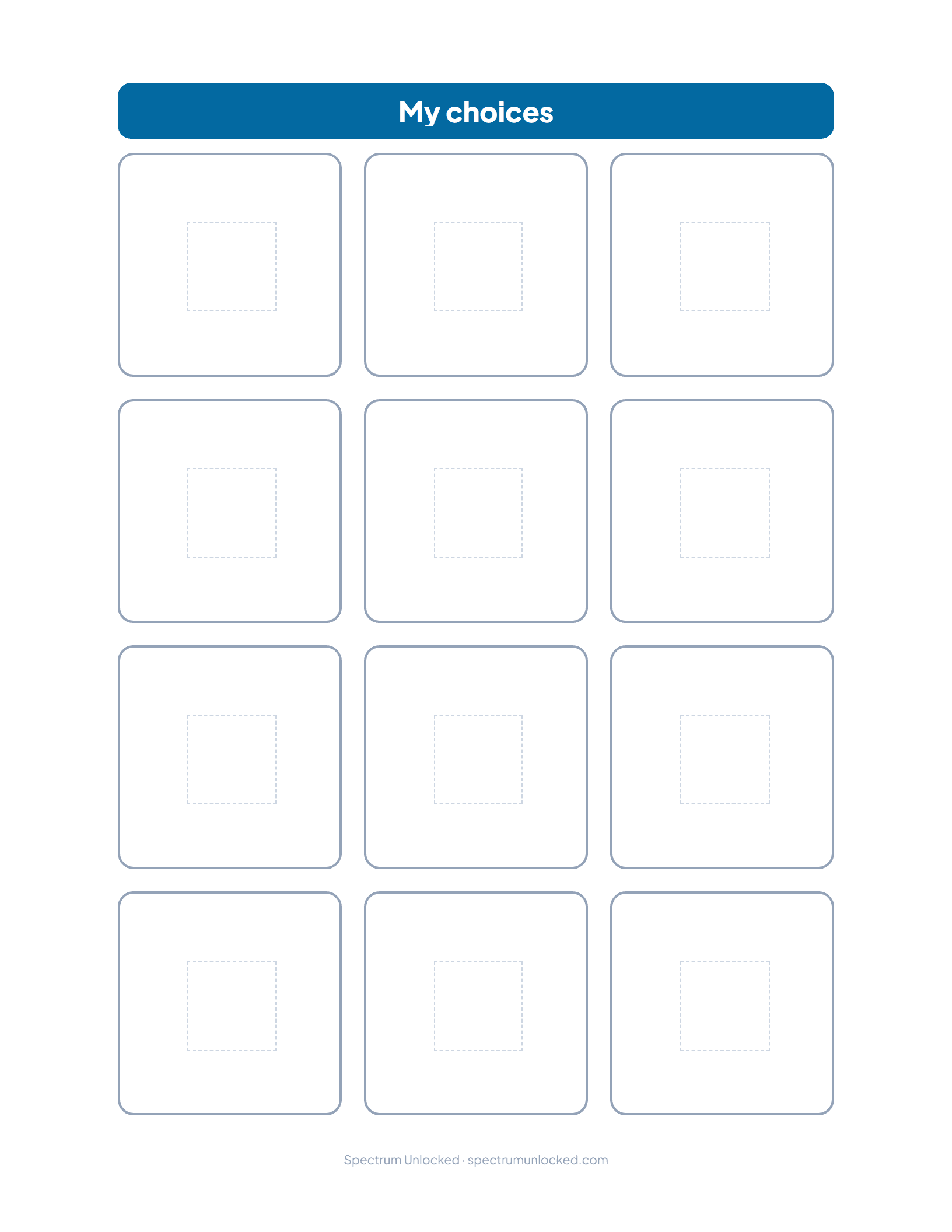 Blank build-your-own Velcro choice boards up to 12 choices in the Choice Board Kit