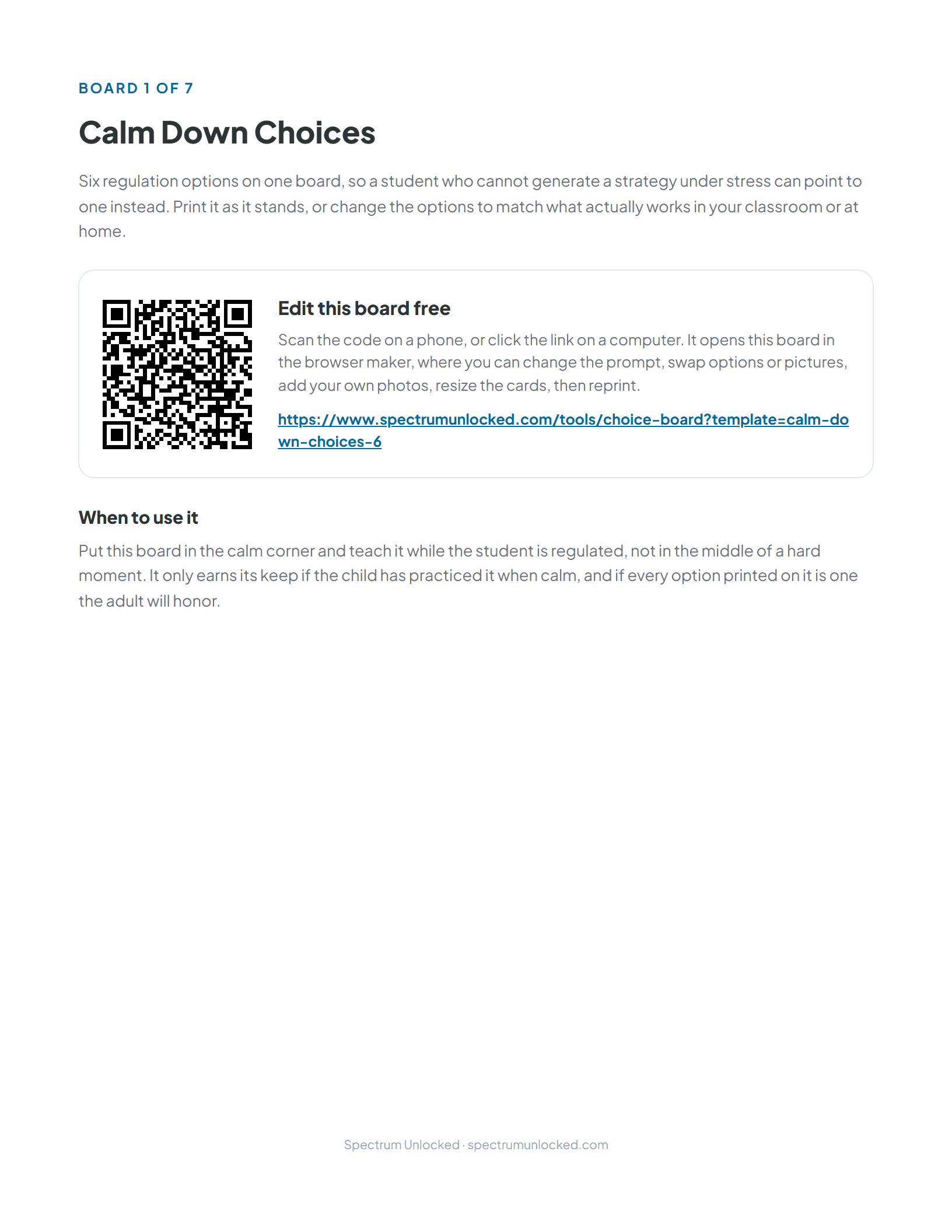 Setup guide with editable links and QR codes in the Choice Board Kit