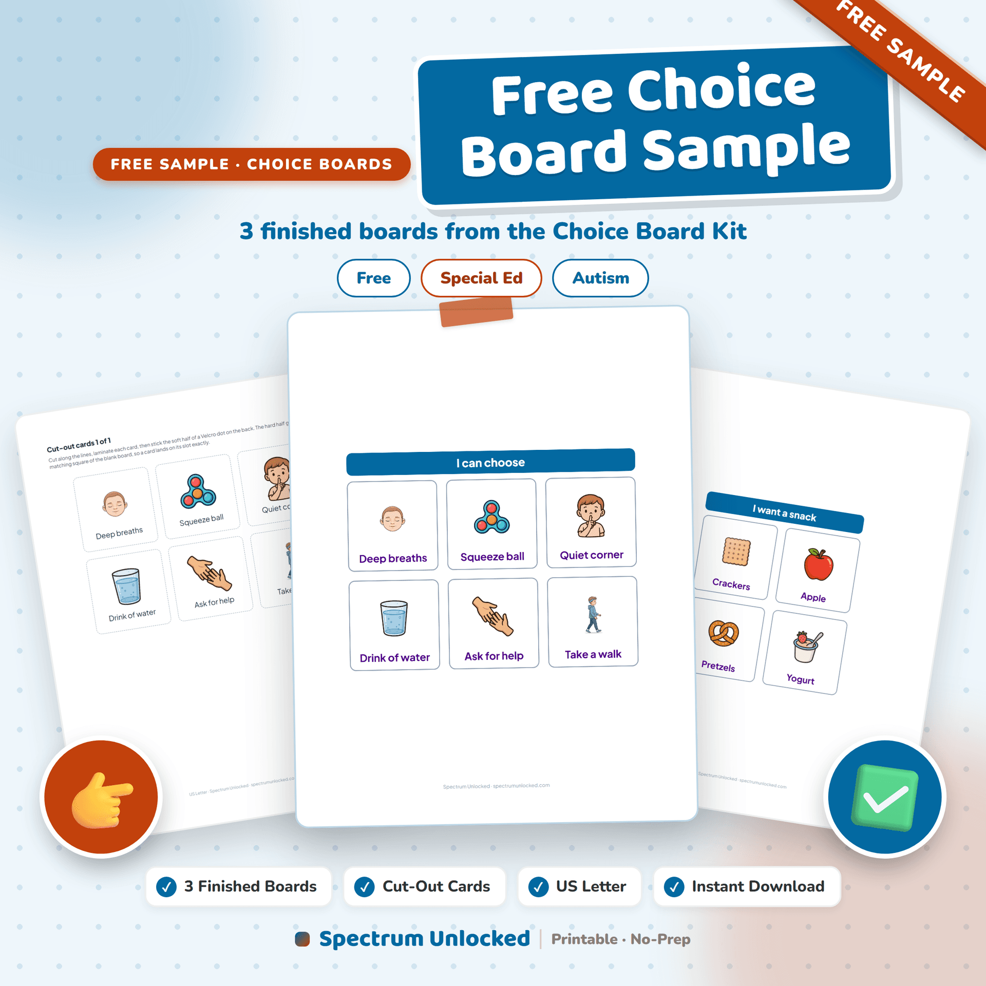Free Choice Board Sample cover showing three printable choice boards