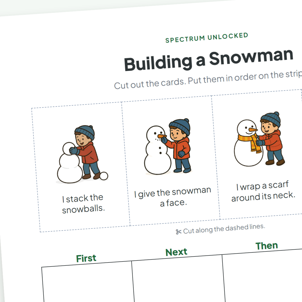 The building a snowman sequencing sheet from the free sample