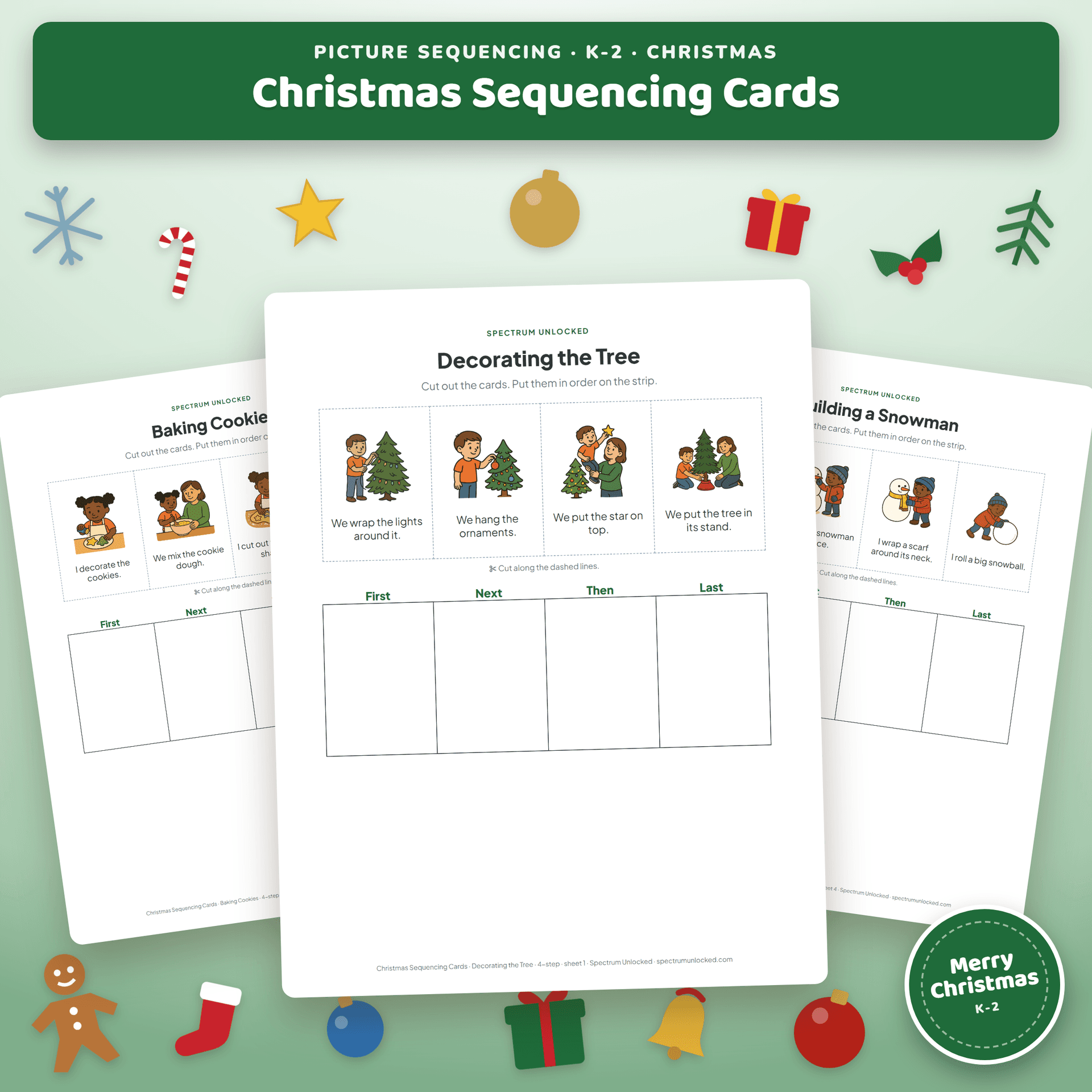 Christmas Sequencing Cards cover, with picture cards from the holiday sequences