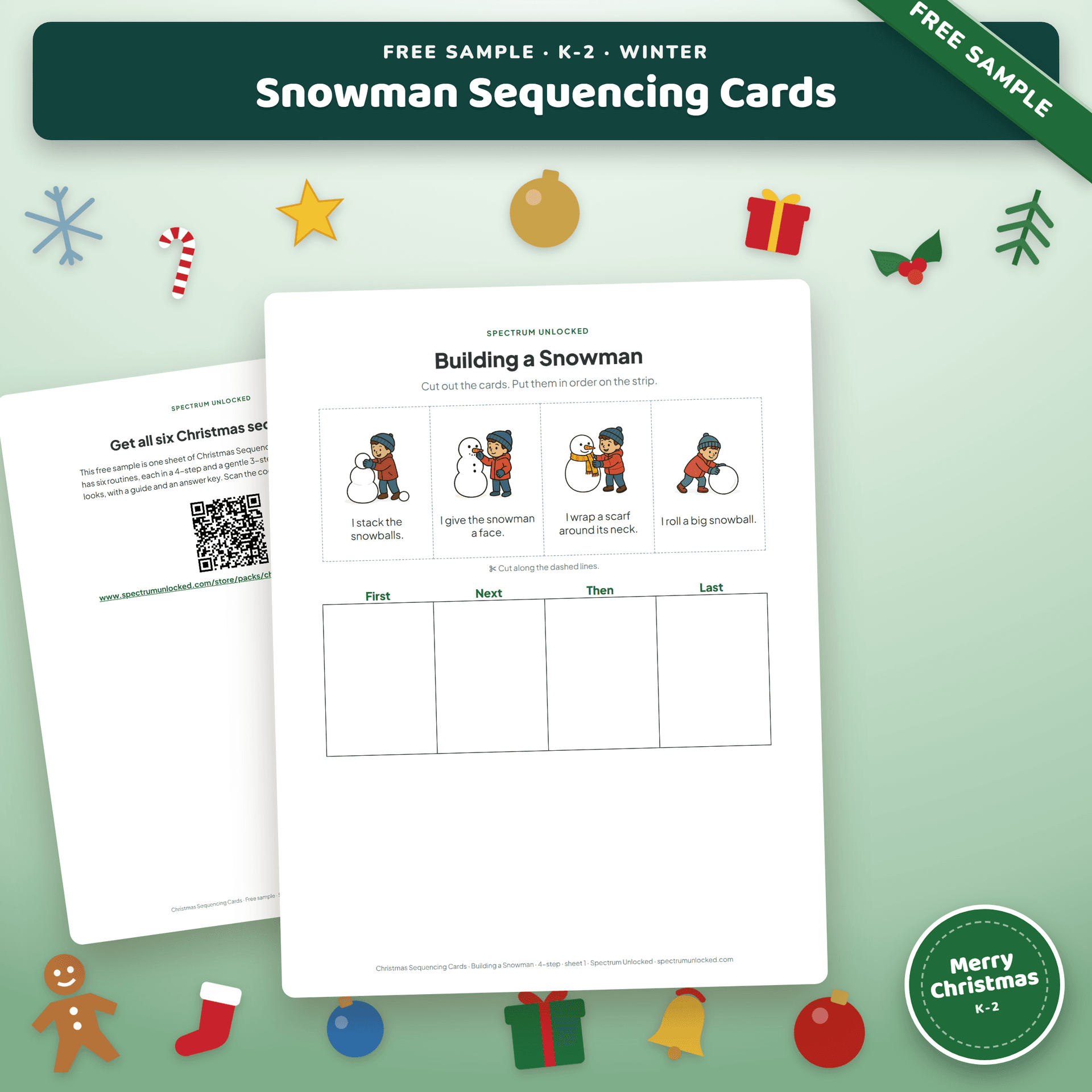 Free Snowman Sequencing Cards sample cover