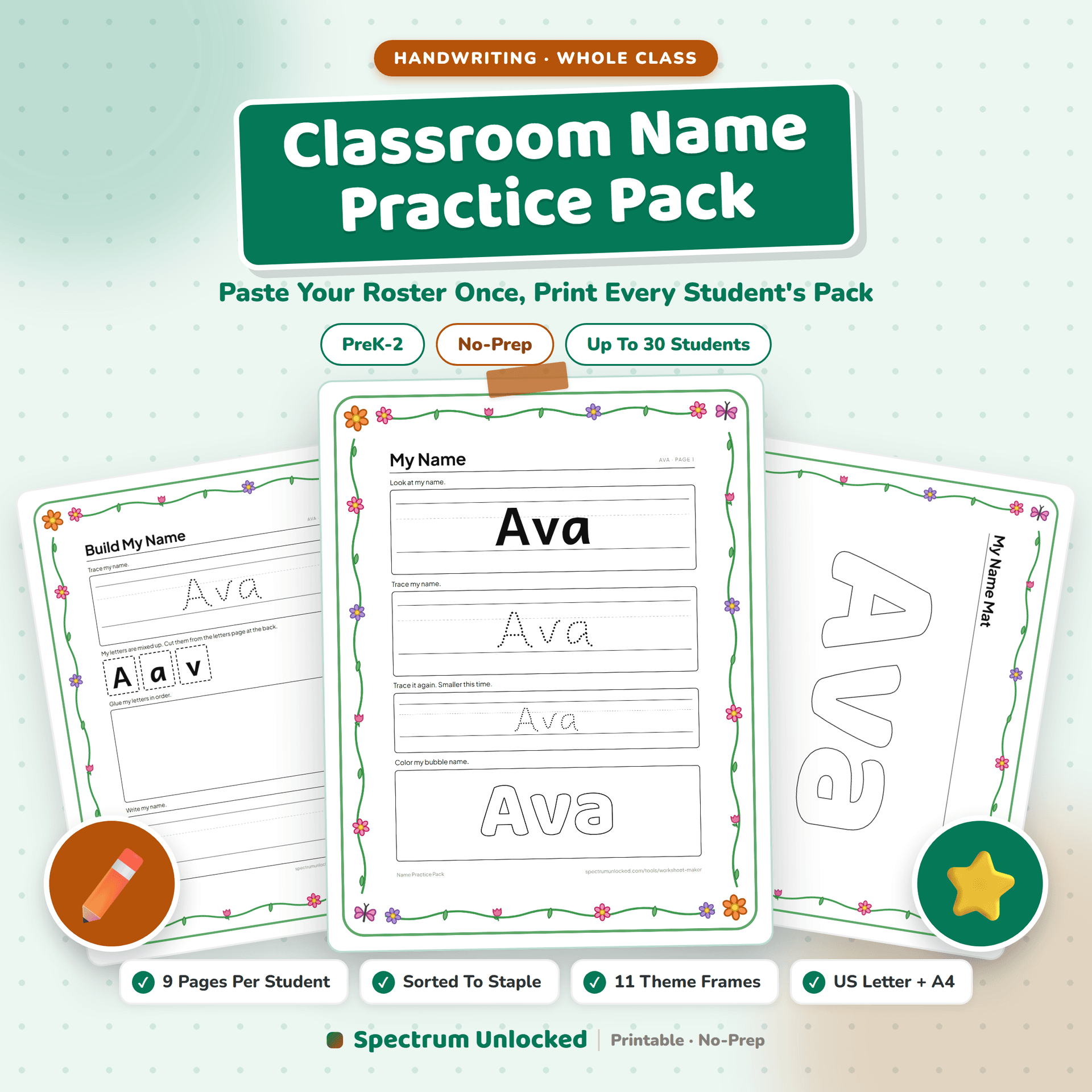 Classroom Name Practice Pack cover