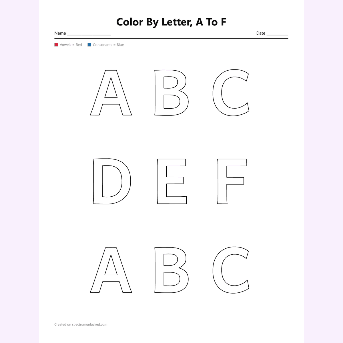 Color by letter page sorting vowels and consonants