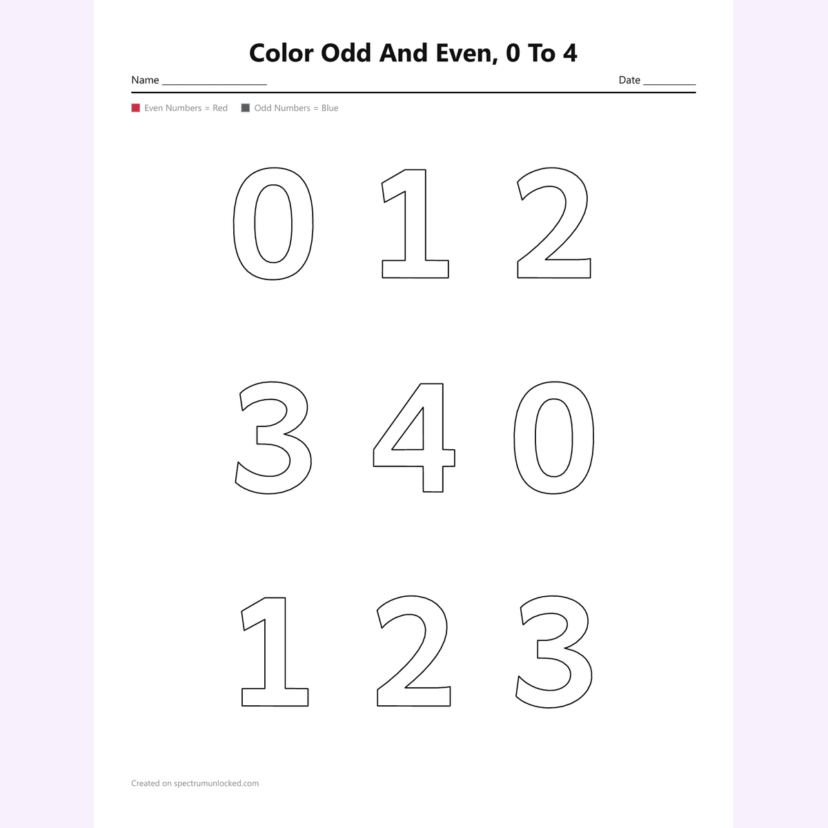 Color odd and even numbers page with its key