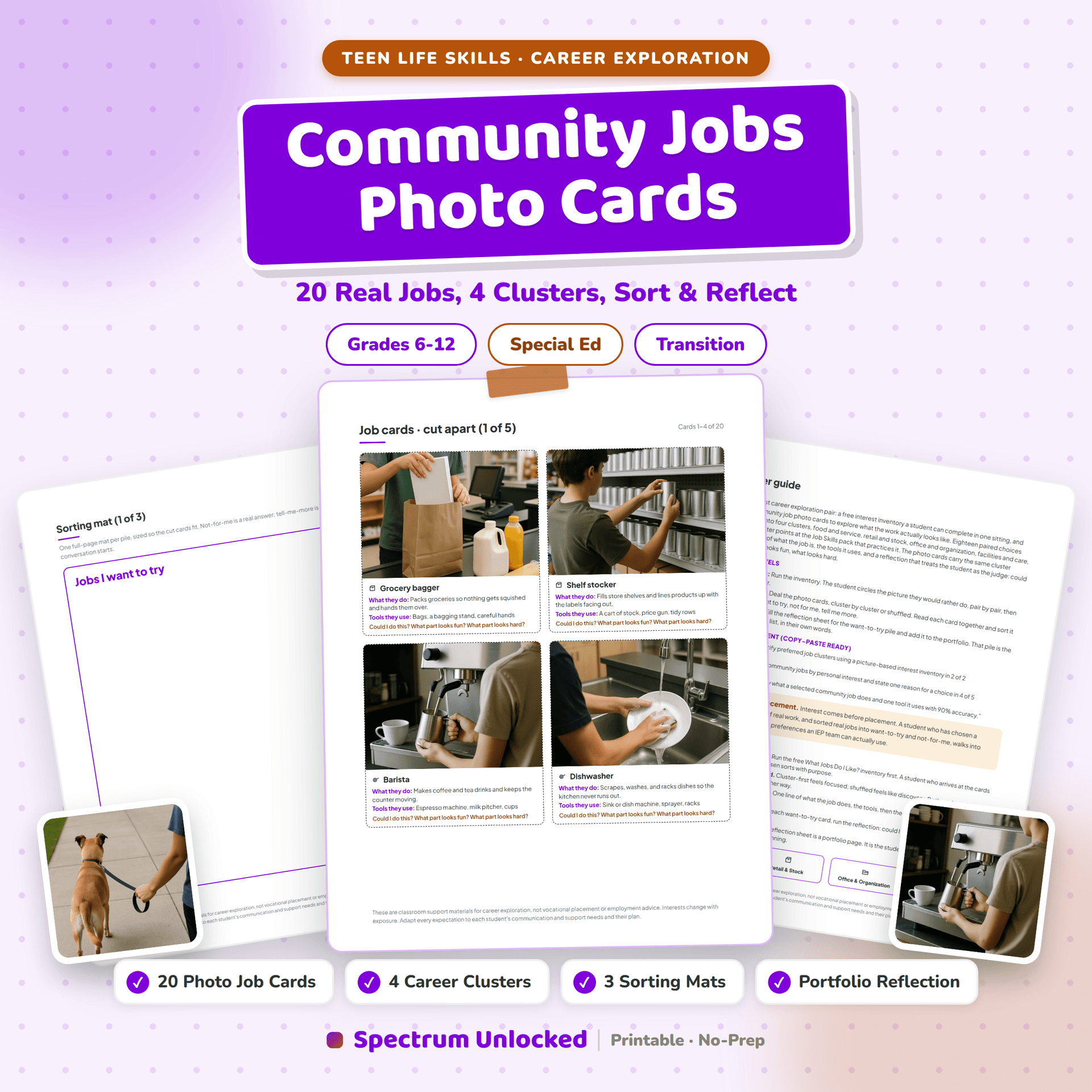 Community Jobs Photo Cards cover: real job photos with cluster icons for teen career exploration