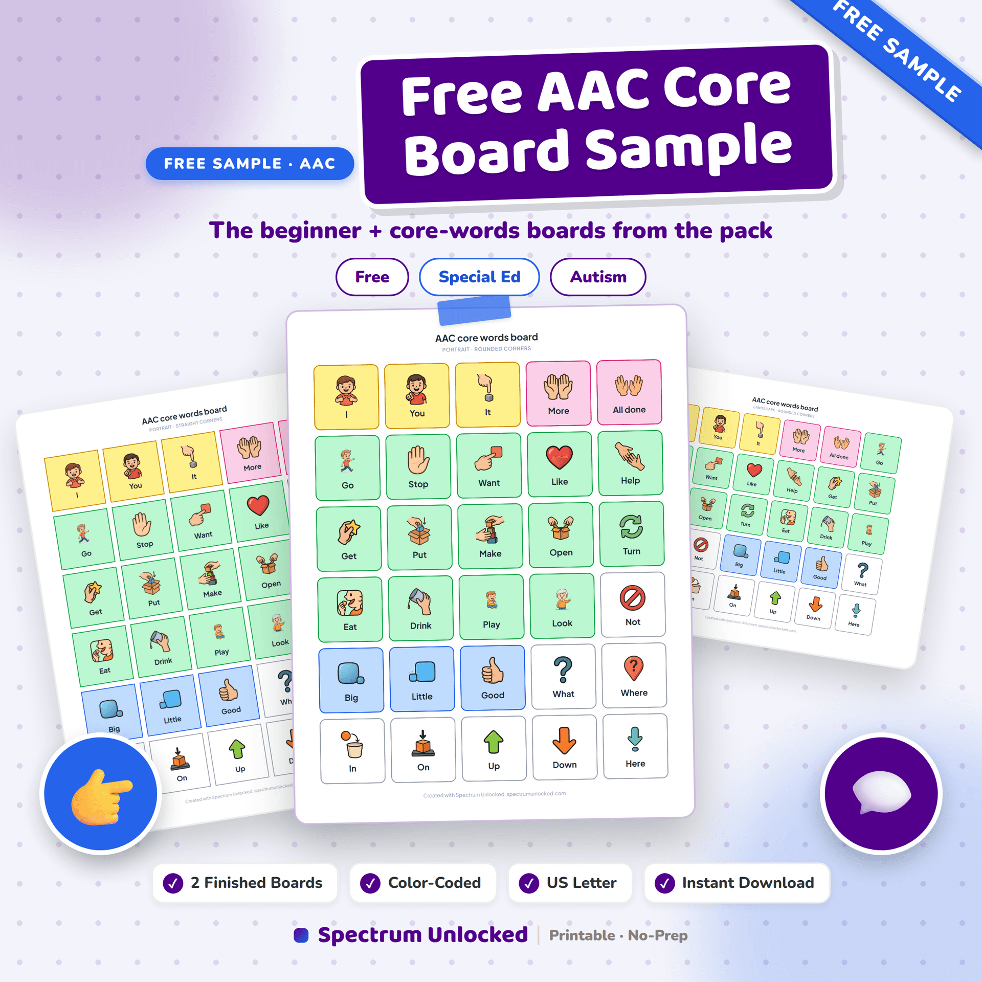 Free AAC Core Board Sample cover showing the printable pages