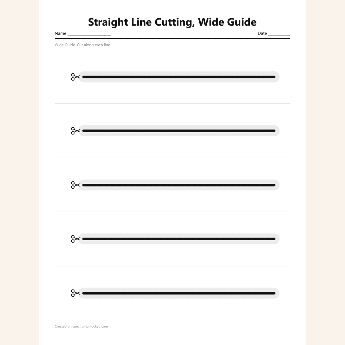 Straight line cutting sheet with wide guide channels