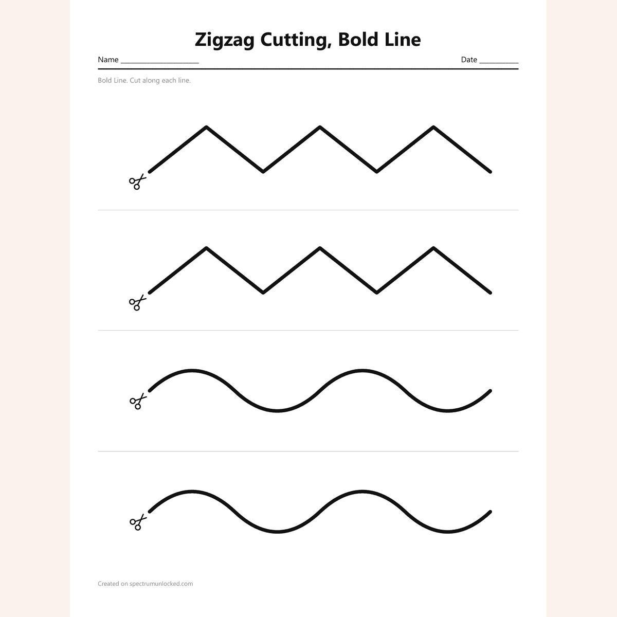 Zigzag cutting sheet with scissors start markers