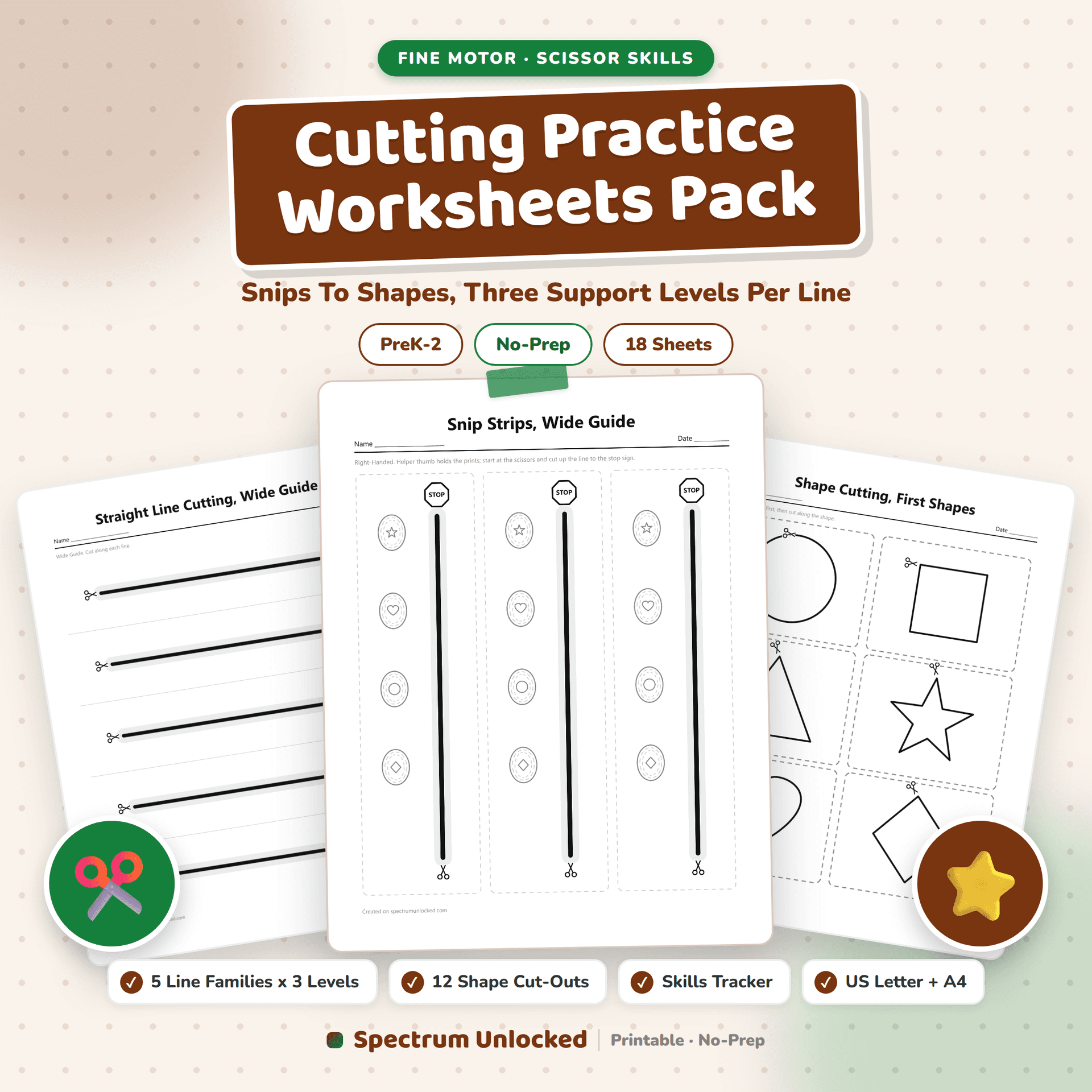 Cutting Practice Worksheets Pack cover