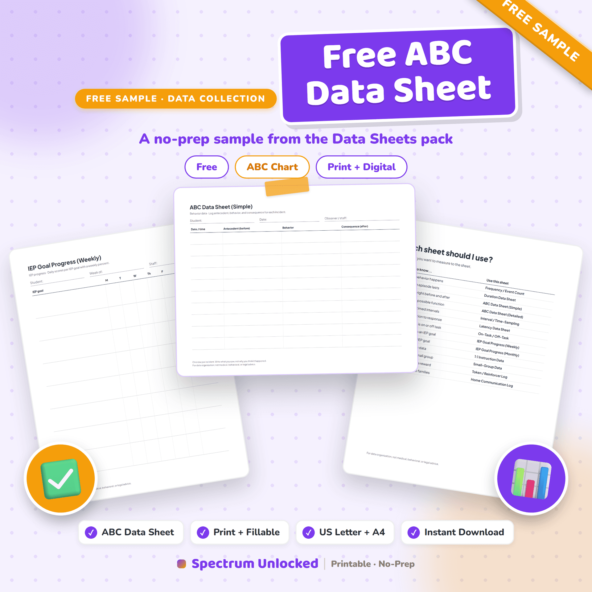 Special Education Data Sheets free sample preview