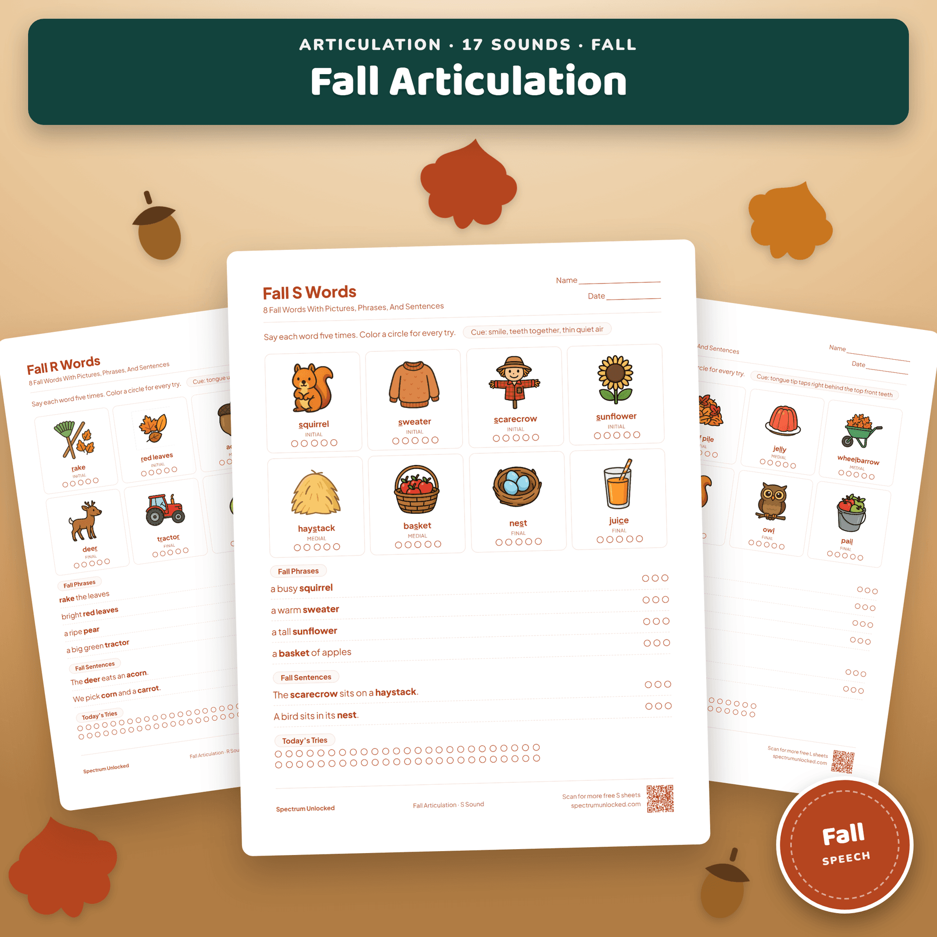 Fall Articulation Activities cover