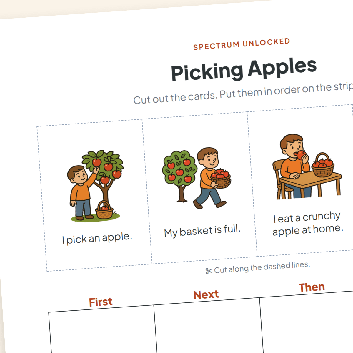 The picking apples sequencing sheet from the free sample
