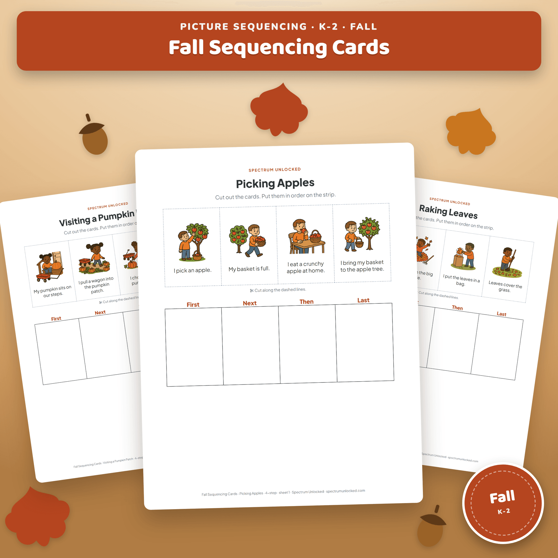 Fall Sequencing Cards cover, with picture cards from the fall sequences