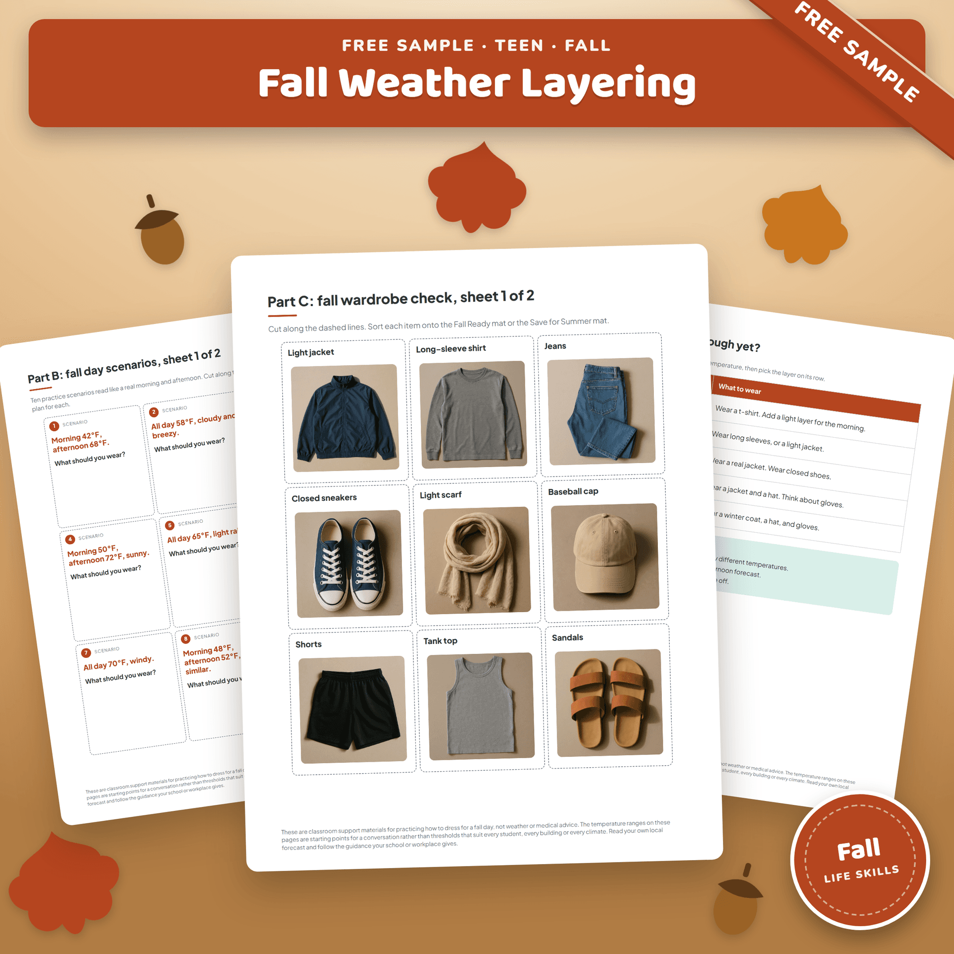 Fall Weather Layering Worksheets for Teens: Dressing free sample preview