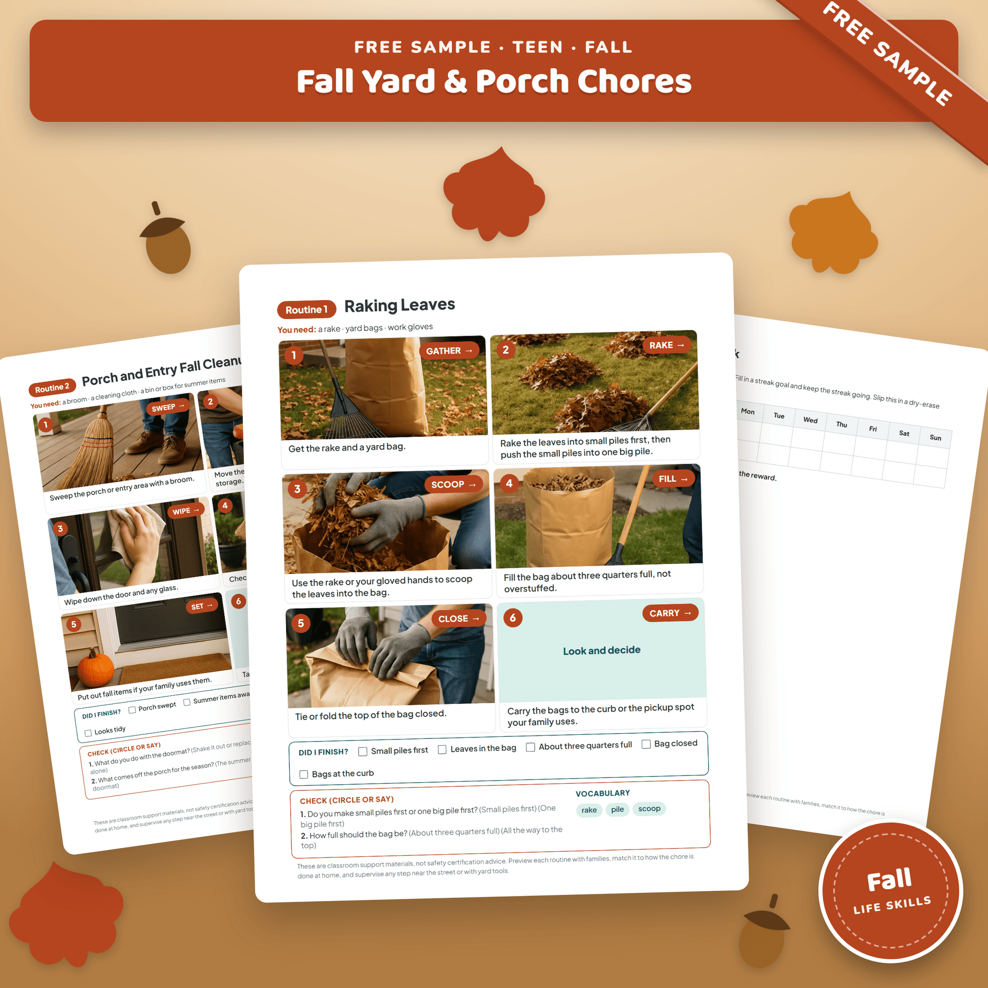 Chore Worksheets for Teens: Raking and Porch Cleanup free sample preview