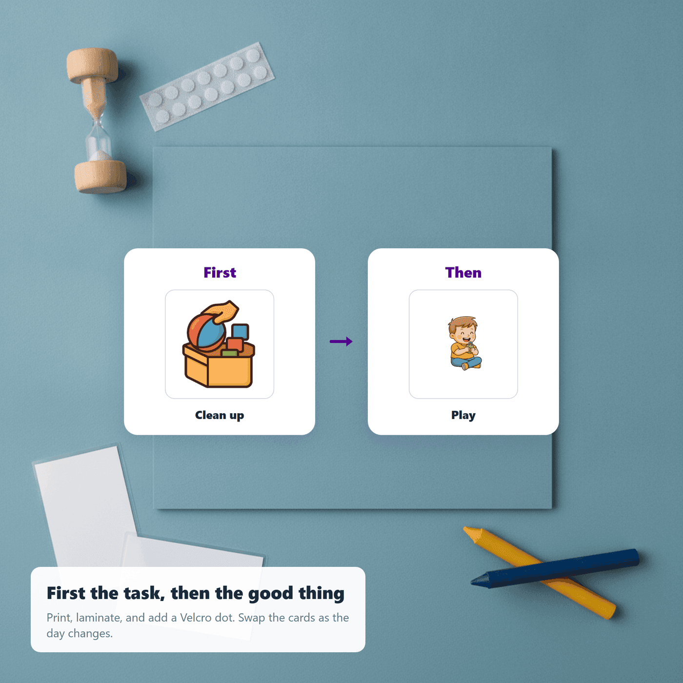 First-Then Board Pack in use to smooth a classroom transition