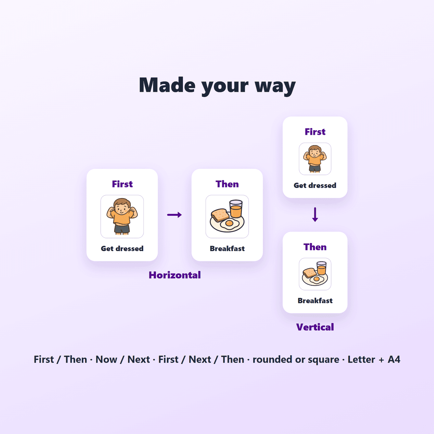 US Letter and A4 print formats included in the First-Then Board Pack