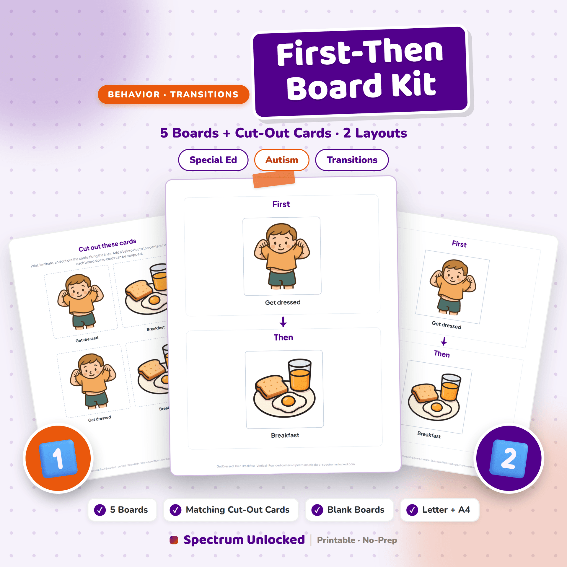 First-Then Board Pack cover showing printable two-step boards and picture cards