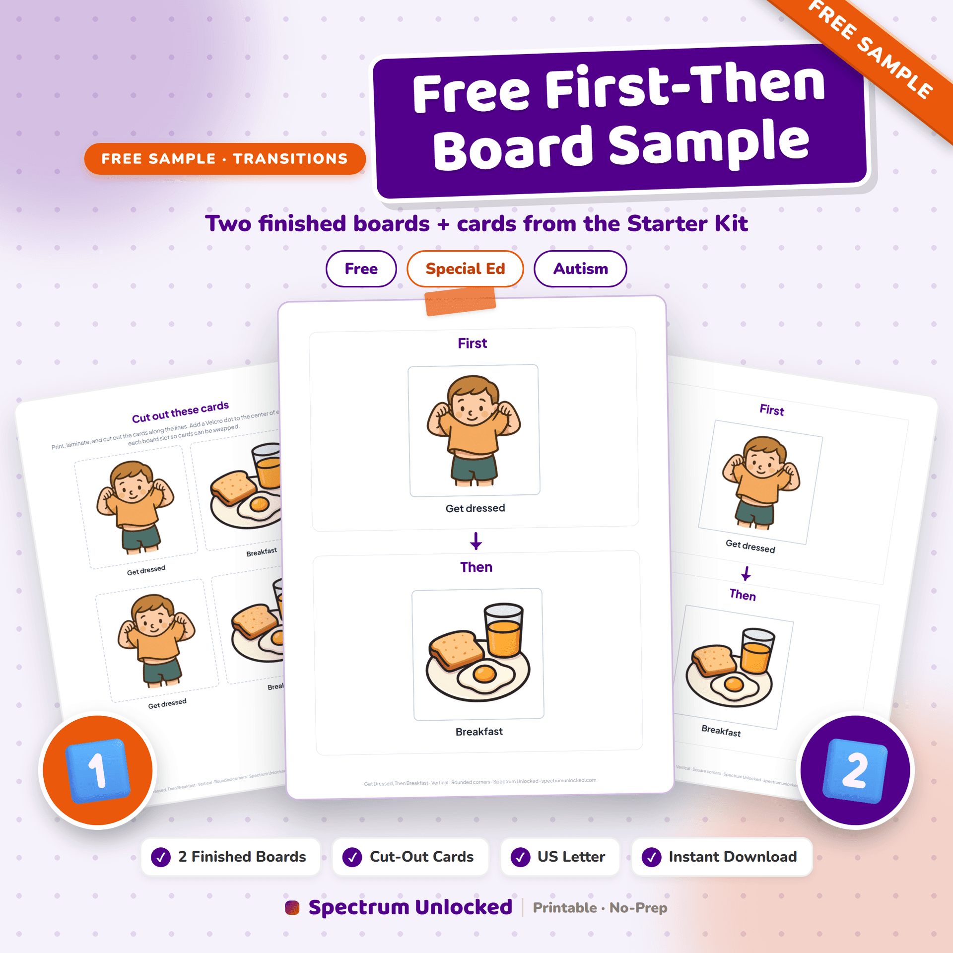 Free First-Then Board Sample cover showing the printable pages