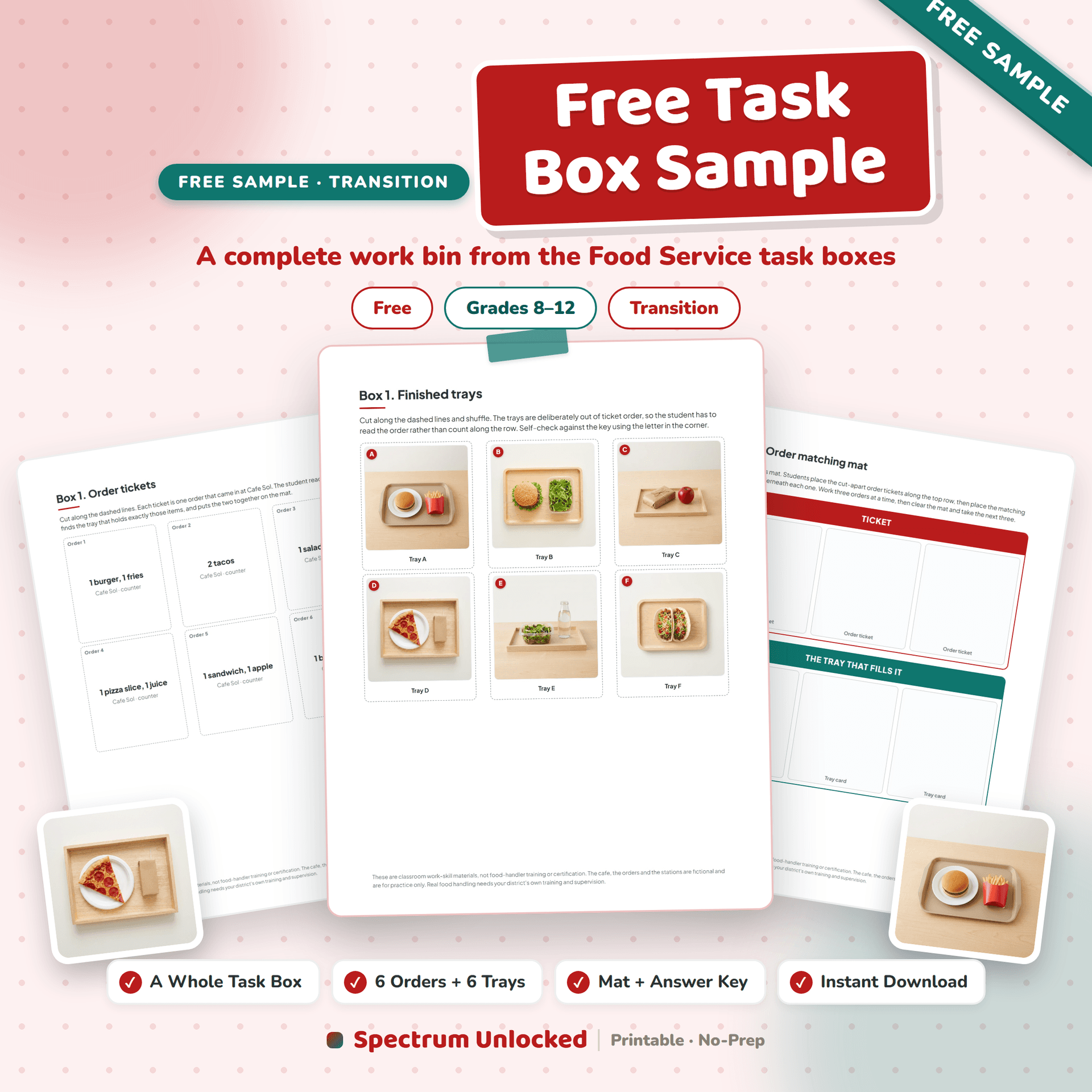 Job Skills Task Boxes: Food Service free sample preview