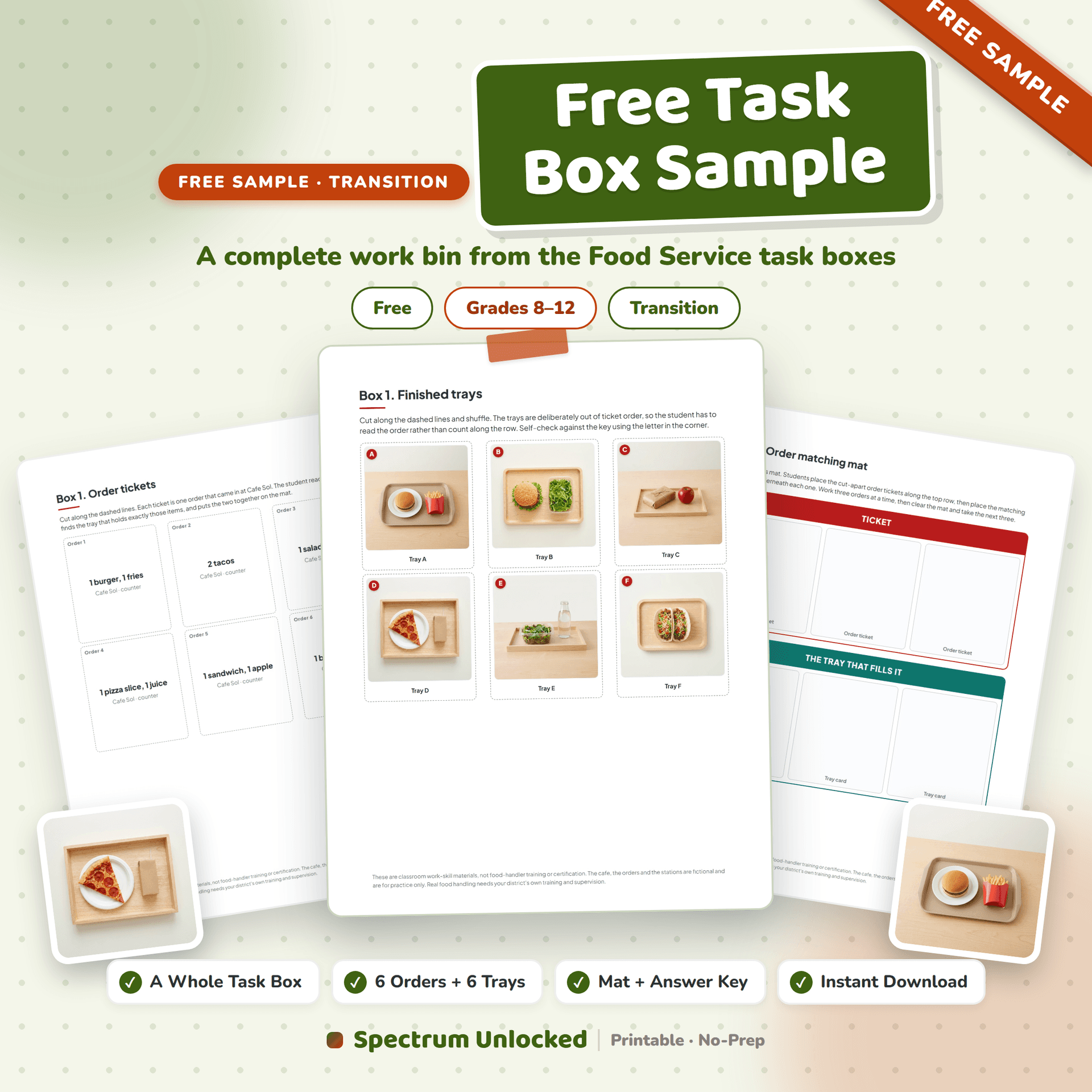 Job Skills Task Boxes: Food Service free sample cover