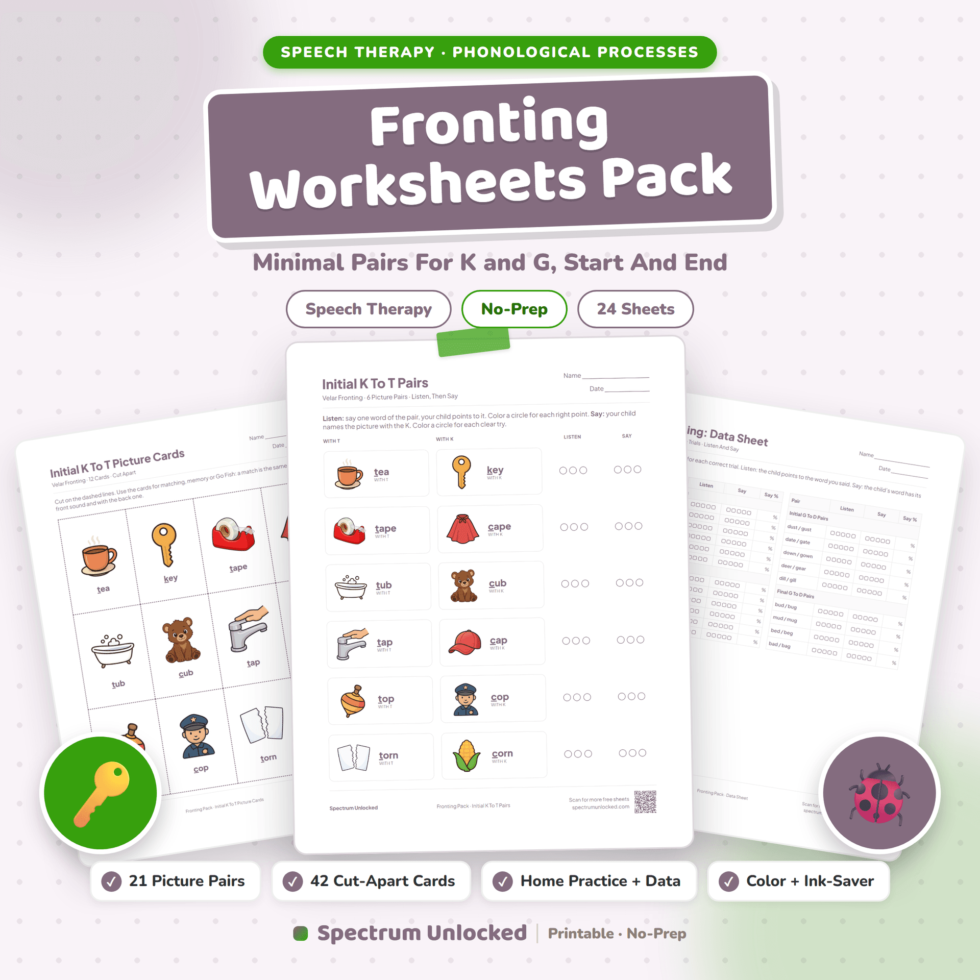 Fronting Minimal Pairs Worksheets Pack cover