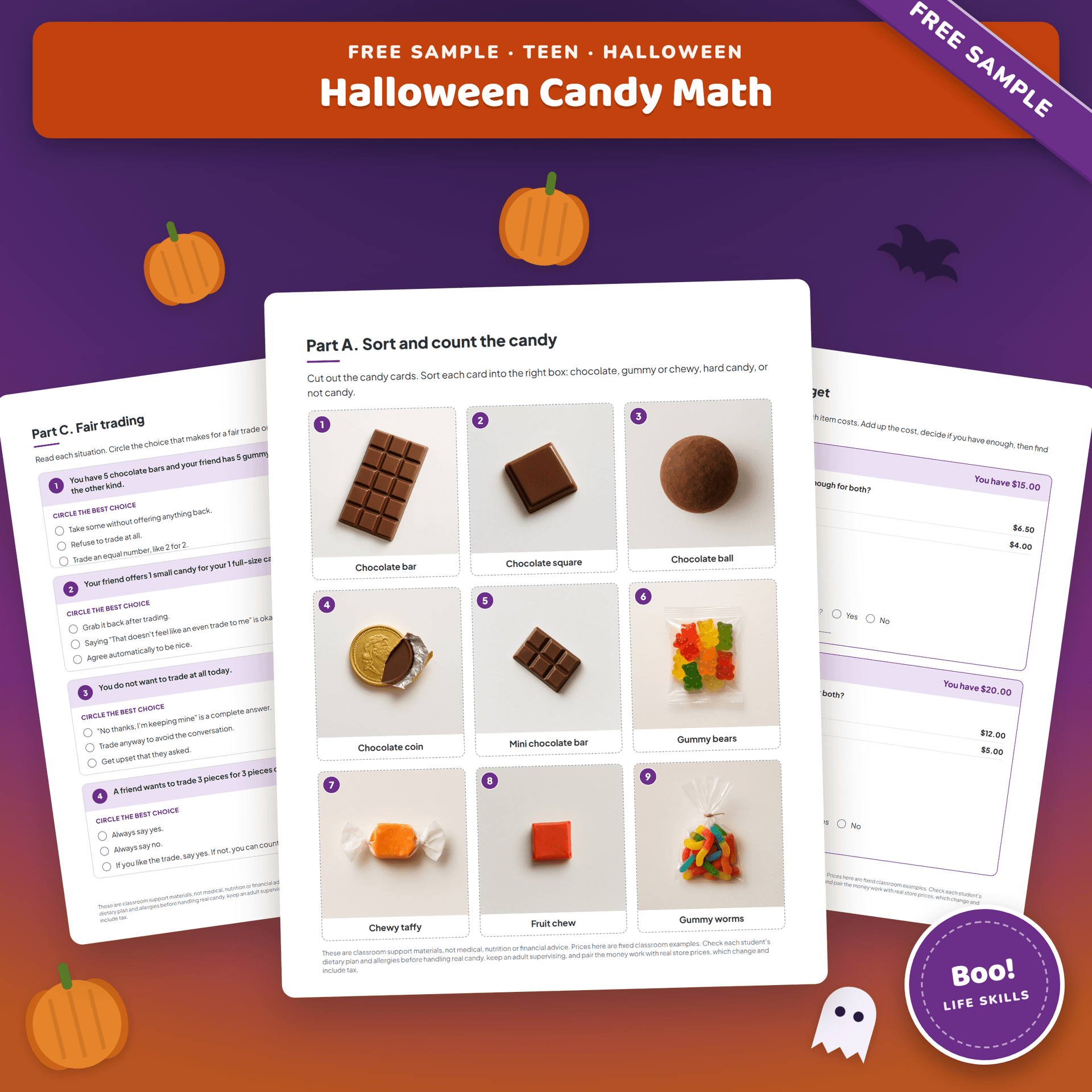 Halloween Candy Sorting and Counting Sample for Teens free sample preview