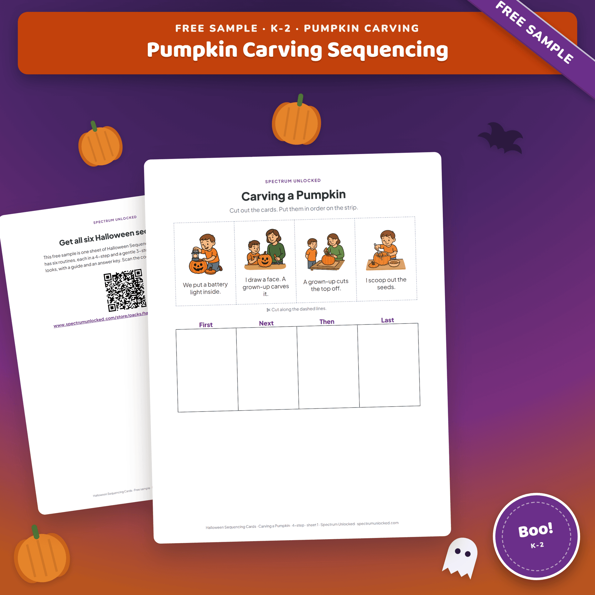 Free Pumpkin Carving Sequencing Cards sample cover