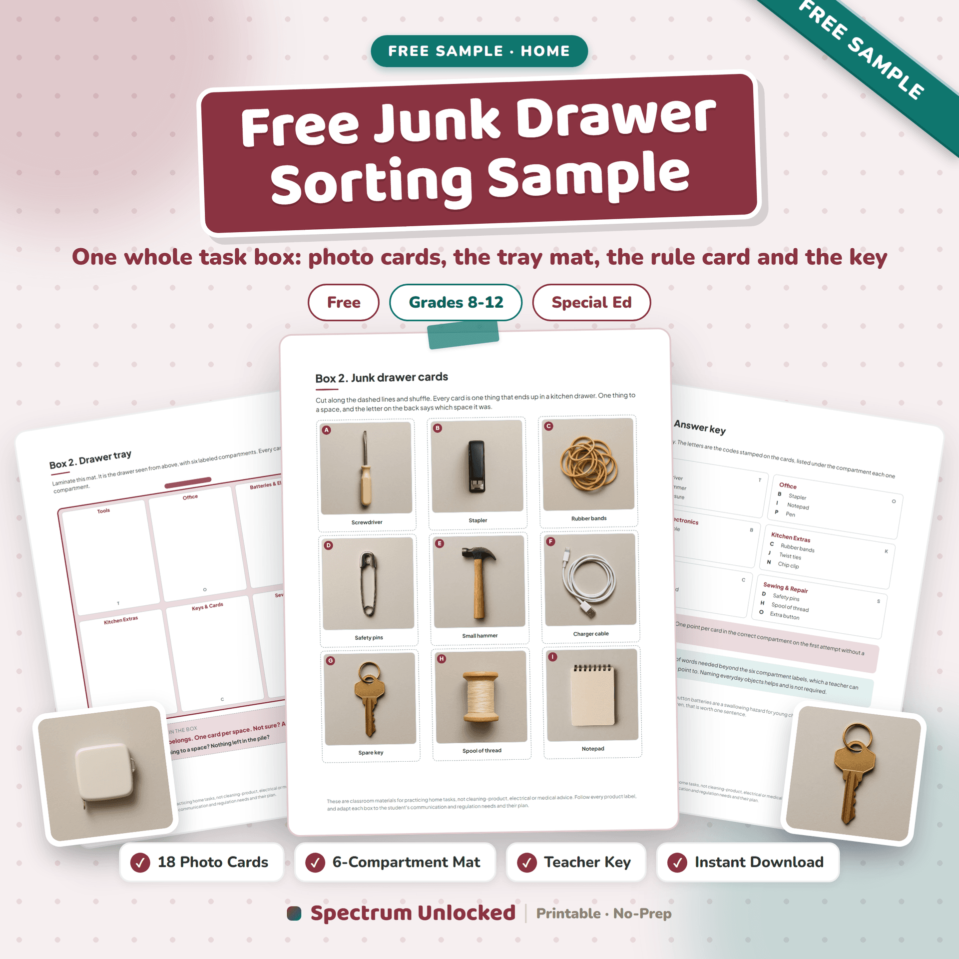 Junk Drawer Sorting Cards free sample cover: one whole task box from the Home Organization Task Boxes