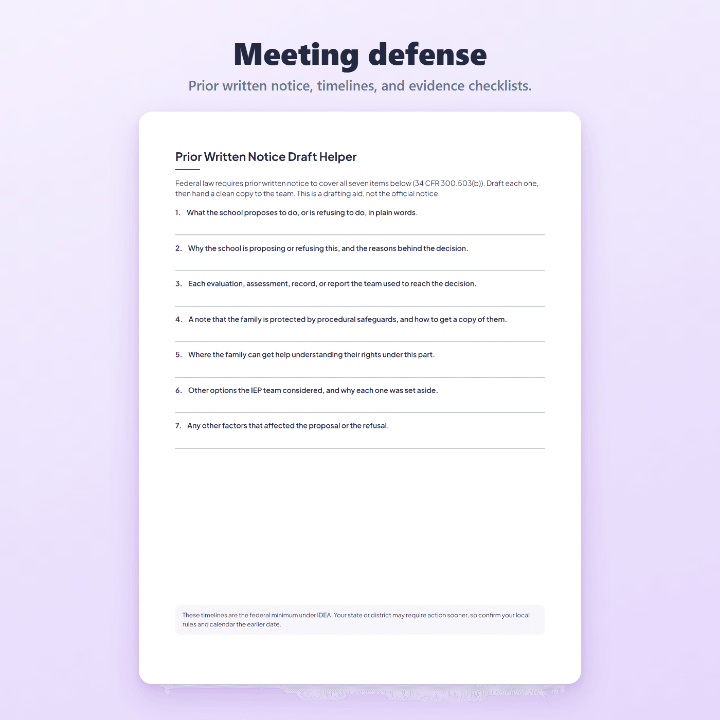 Prior written notice draft helper from the bundle's compliance and meeting defense toolkit