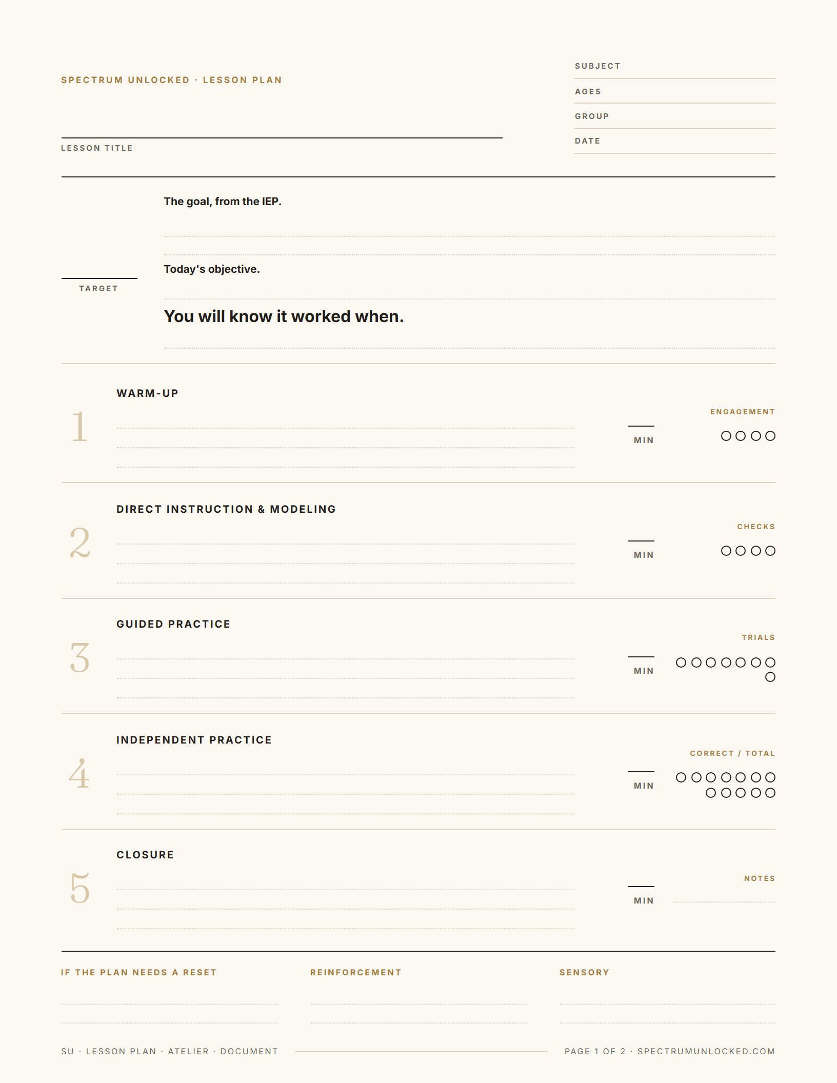 What is included in the full Special Education Lesson Plan Template Pack