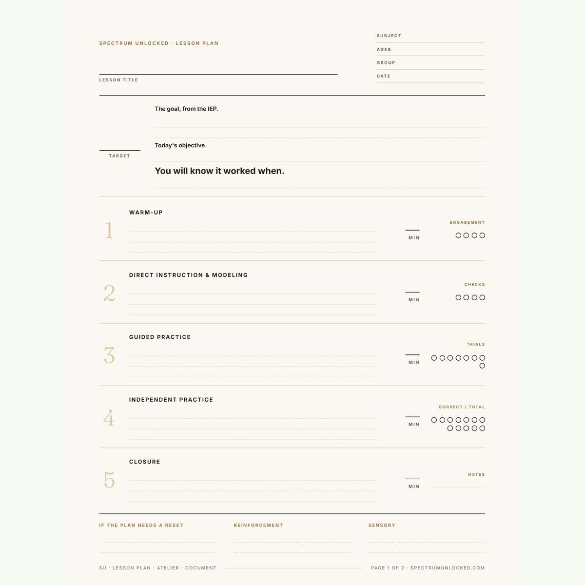 What is included in the full Special Education Lesson Plan Template Pack